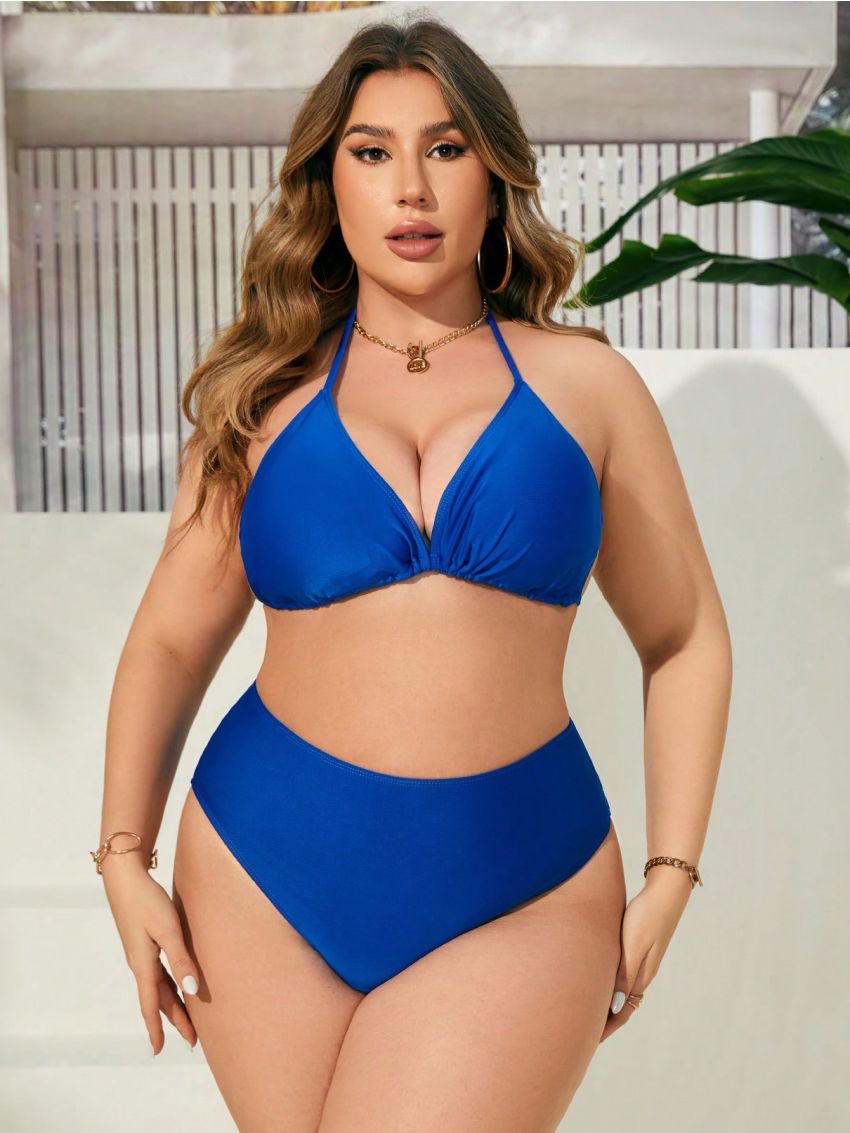 SHEIN Swim Vcay Plus Size Solid Color Bikini 3pcs Set