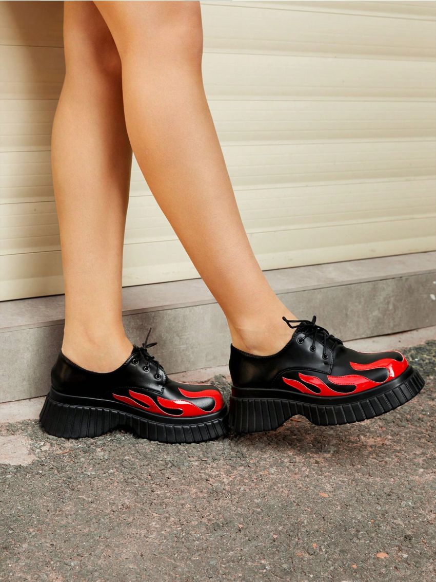 SHEIN ICON Flame Pattern Women's Platform Shoes