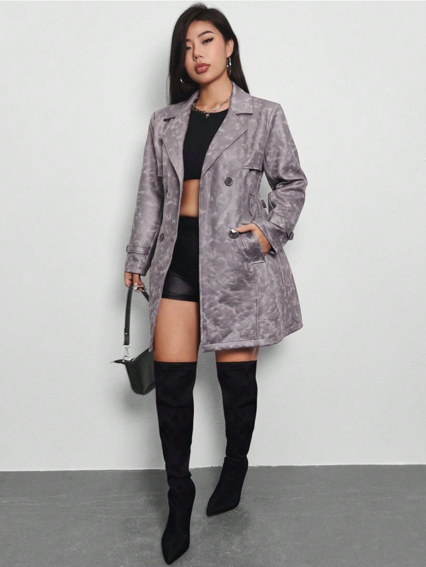 SHEIN SXY Women'S Belted Trench Coat With Double Breasted Closure