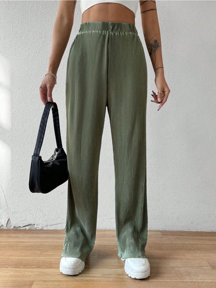 SHEIN Essnce Solid Colored High-Waisted Straight Leg Pants