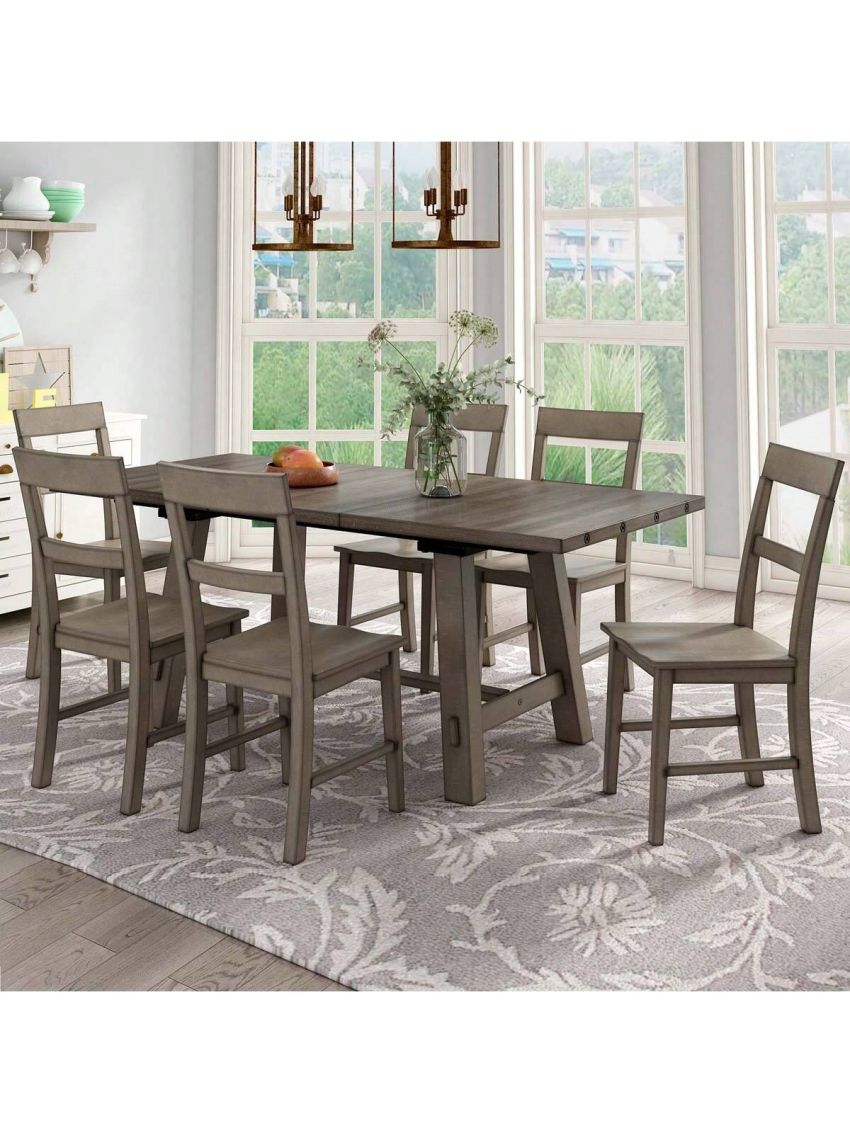 Merax Retro Industrial Style 7-Piece Dining Table Set Extendable Table with 18