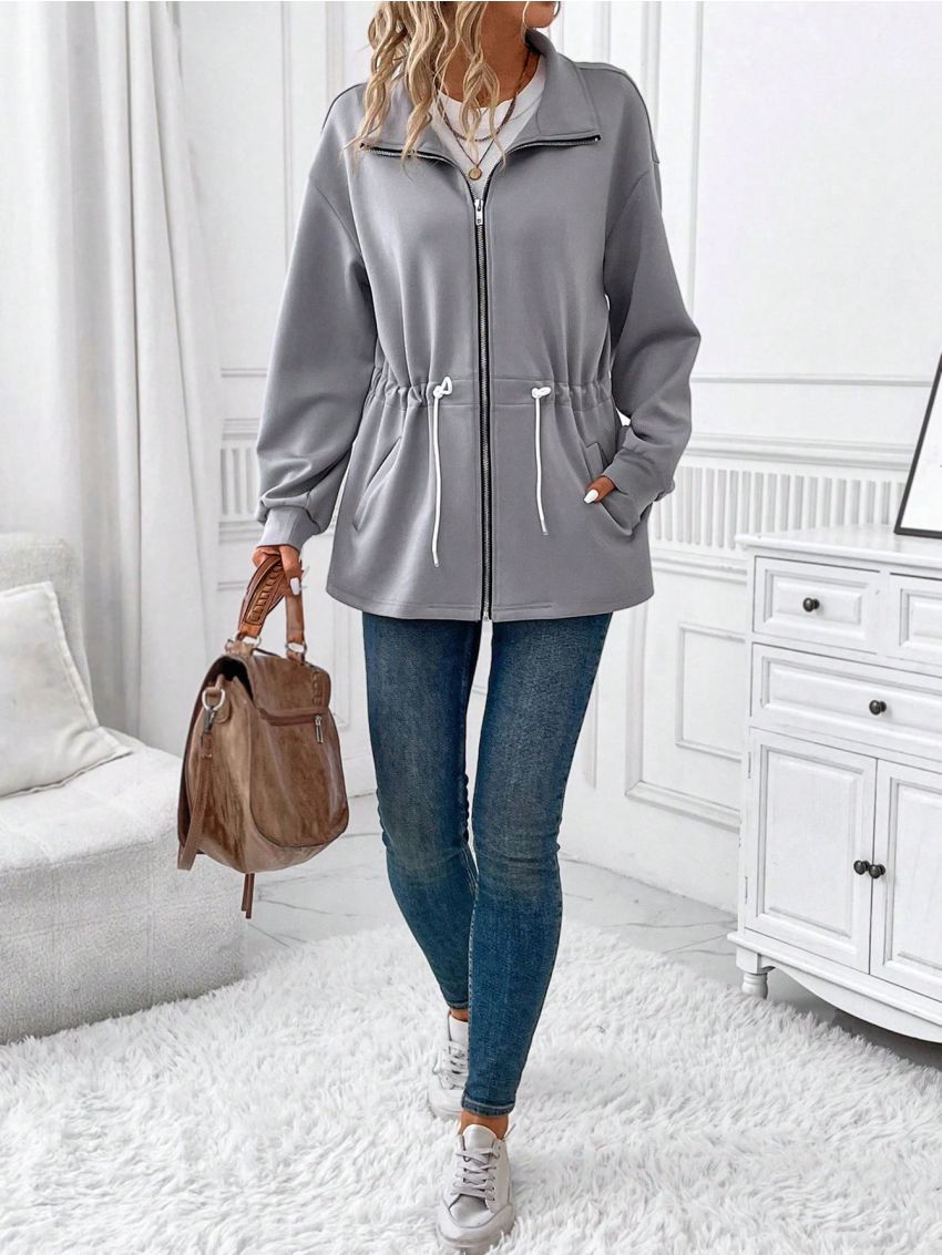 EMERY ROSE Women'S Waist Drawstring Drop Shoulder Jacket