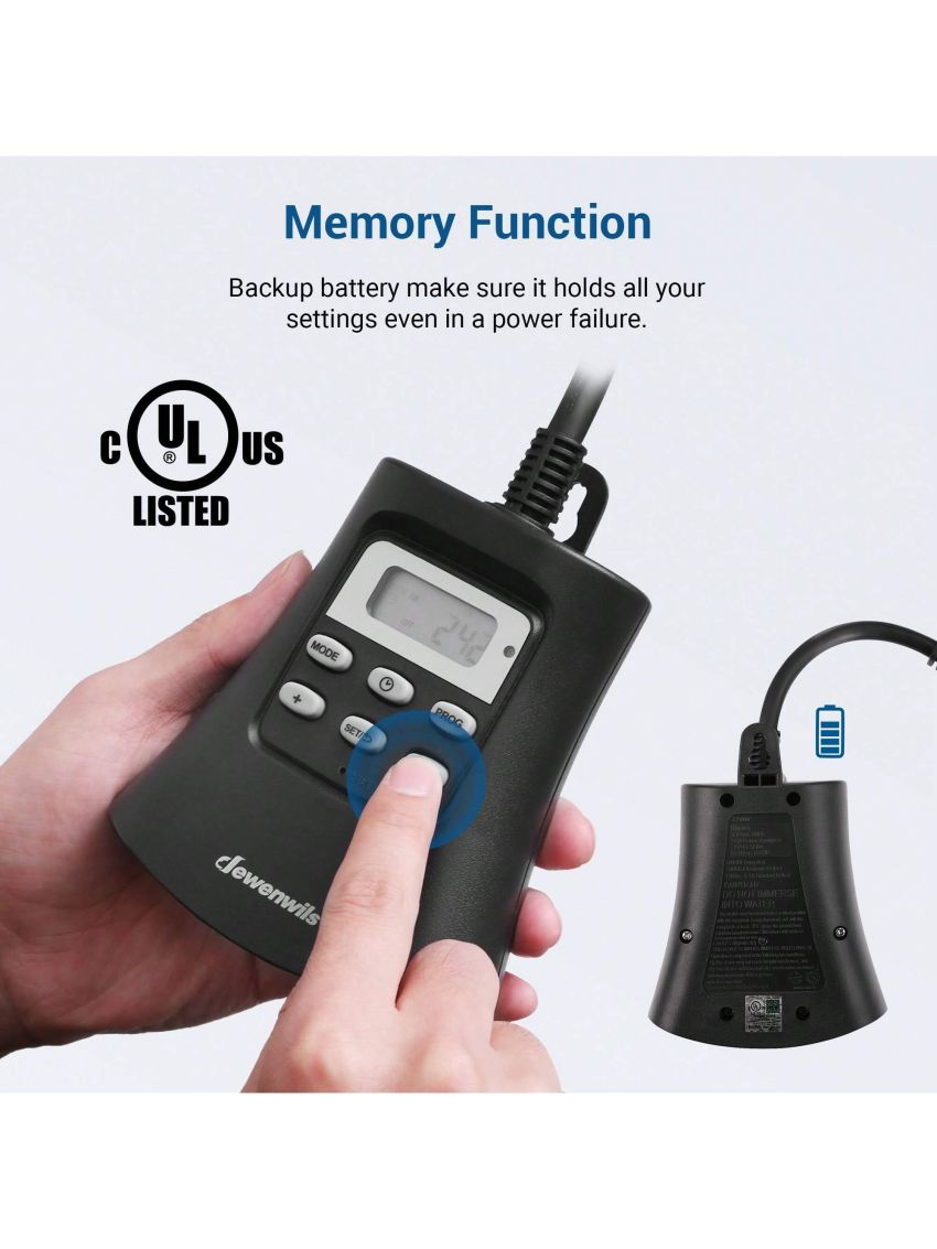 DEWENWILS Outdoor Digital Timer for Halloween Lights, 7-Day Programmable Plug in Timer with 3 Grounded Outlets for Landscape String Light, 15A, 1/3 HP UL Listed