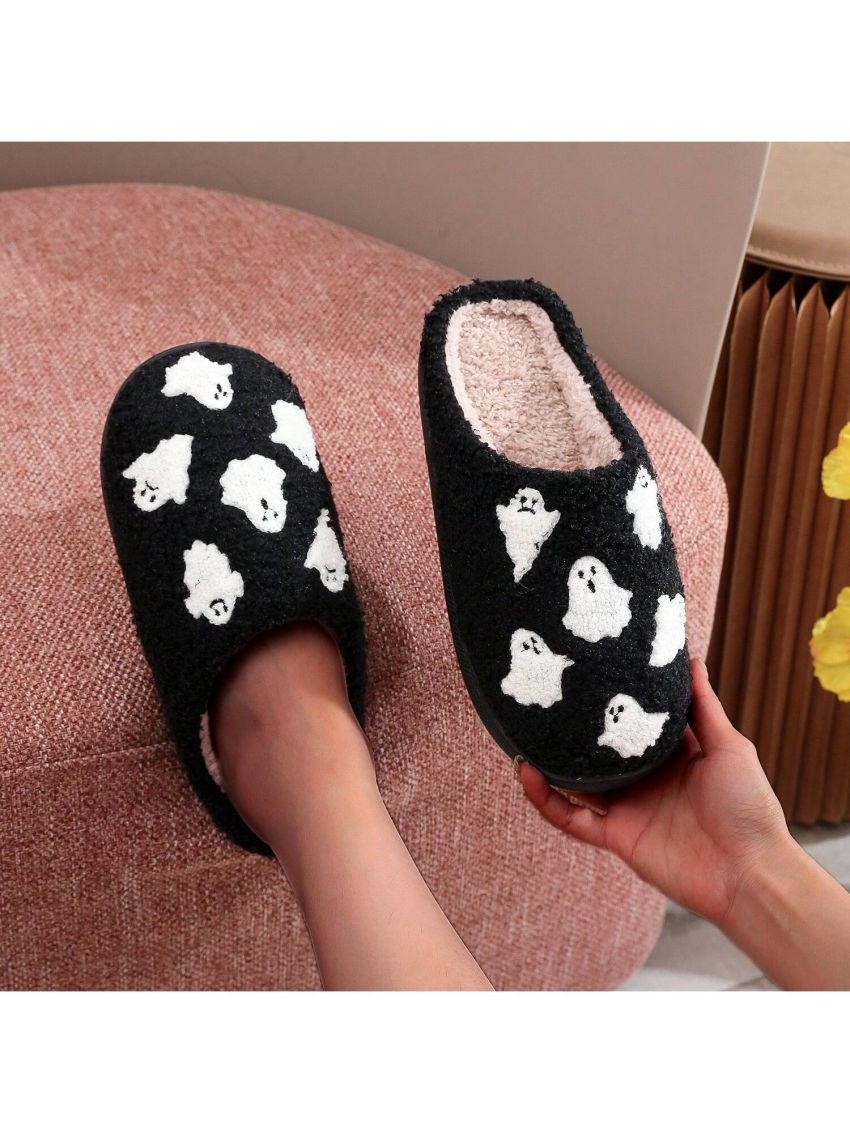 Unisex Thick Plush Halloween Little Ghost Warm Home Slippers