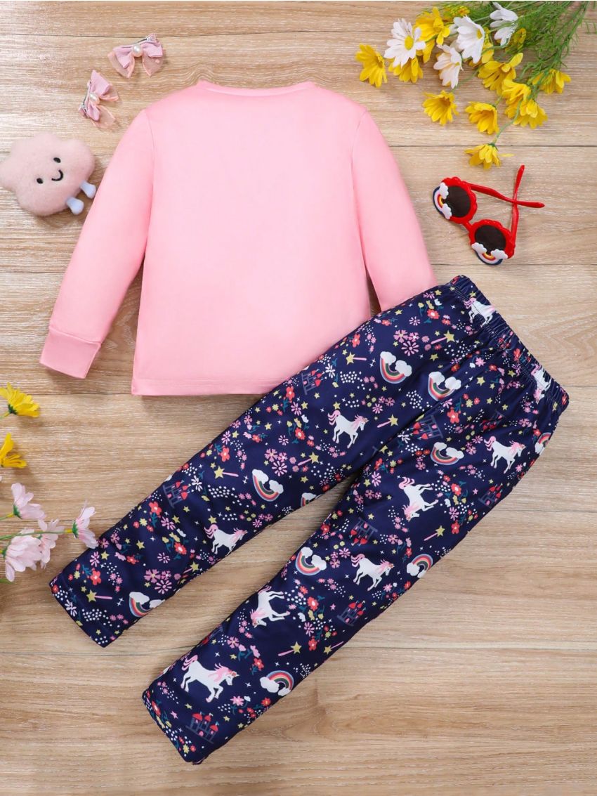 SHEIN Young Girl Unicorn Print Tee & Leggings