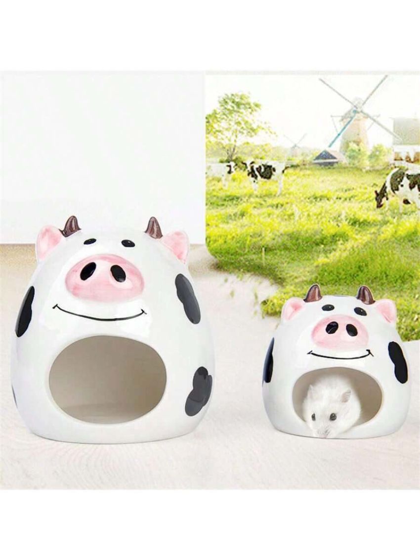1pc Cartoon Cow Style Ceramic Cooling Hamster Nest For Pet Hamster, Four Seasons Available