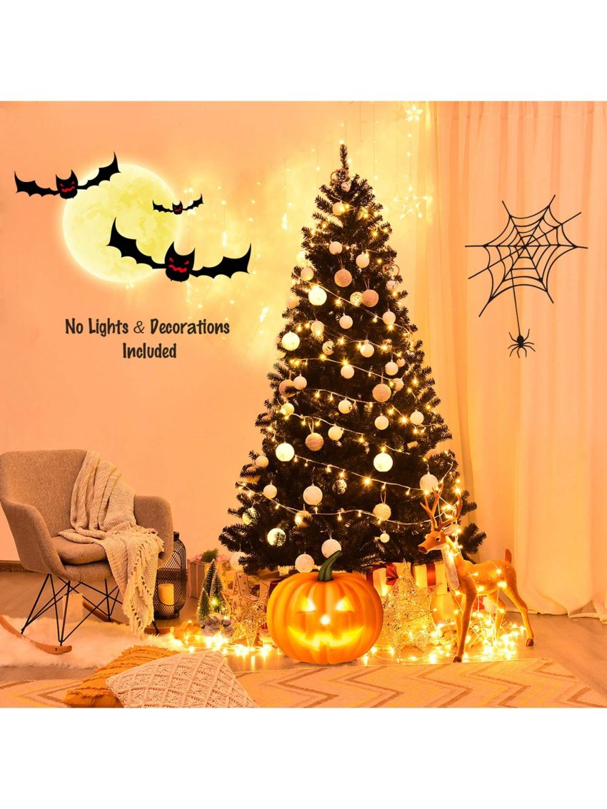 Gymax 7.5FT Artificial Halloween Christmas Tree Hinged Pine Tree Holiday Decoration Black