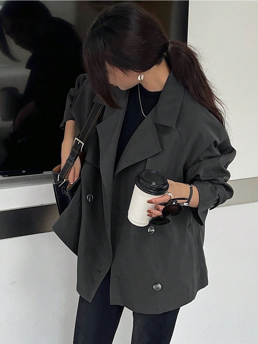 DAZY Women's Double Breasted Short Trench Coat