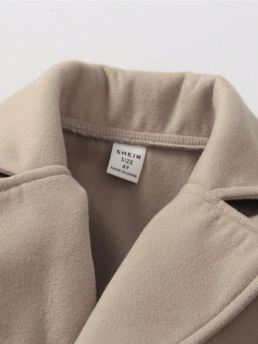 SHEIN Kids EVRYDAY Little Boys' Solid Color Double-Breasted Peacoat With Lapel Collar