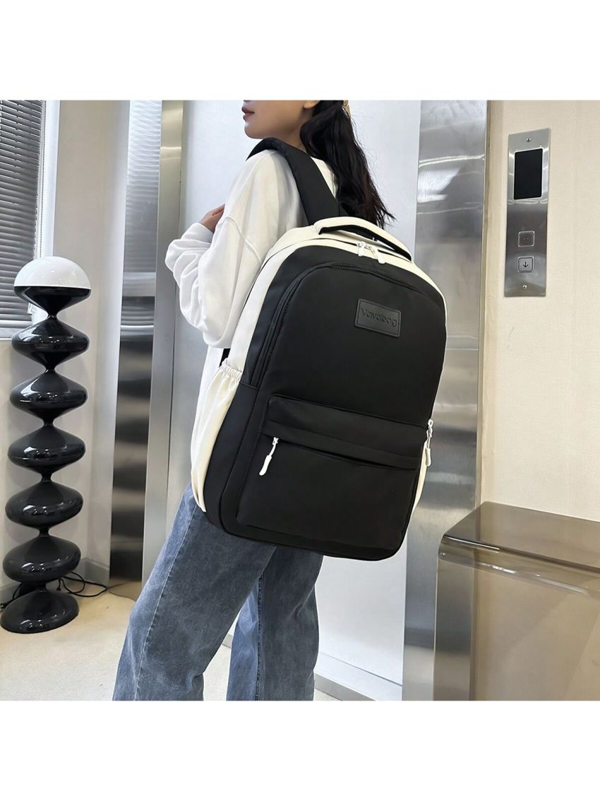 Campus Style Color Block Backpack With Simple Design, Fashionable And Multi-functional, Large Capacity