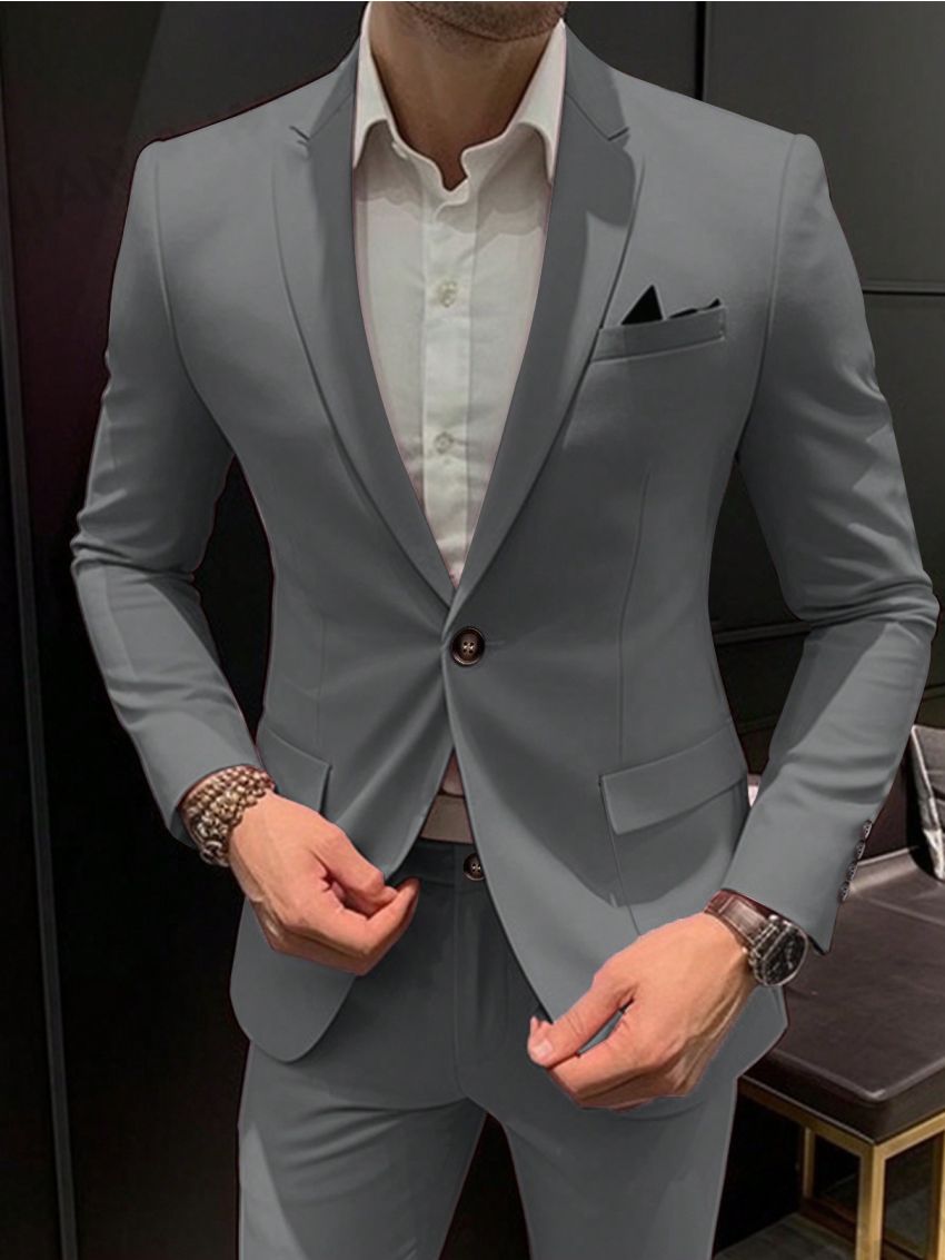 Men's Solid One-button Slim Fit Suit Set