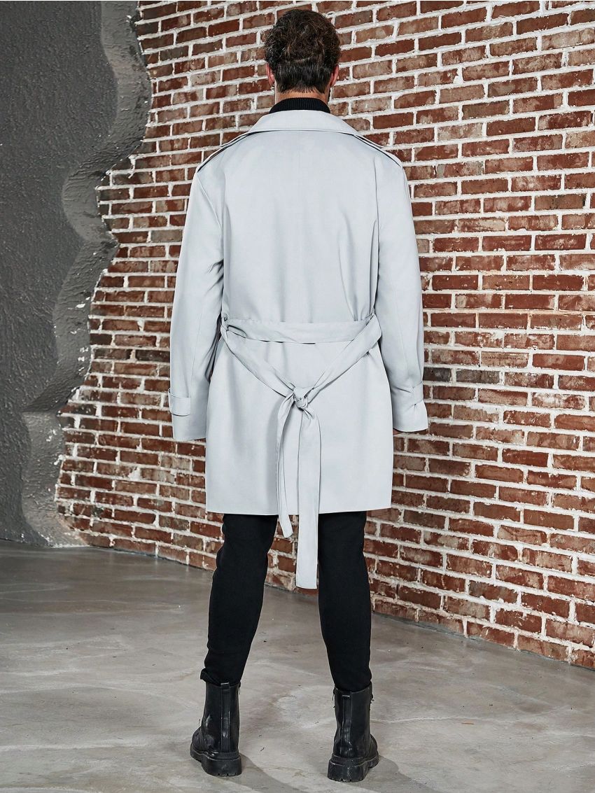 Manfinity Homme Men's Plus Size Double Breasted Belted Trench Coat Jacket