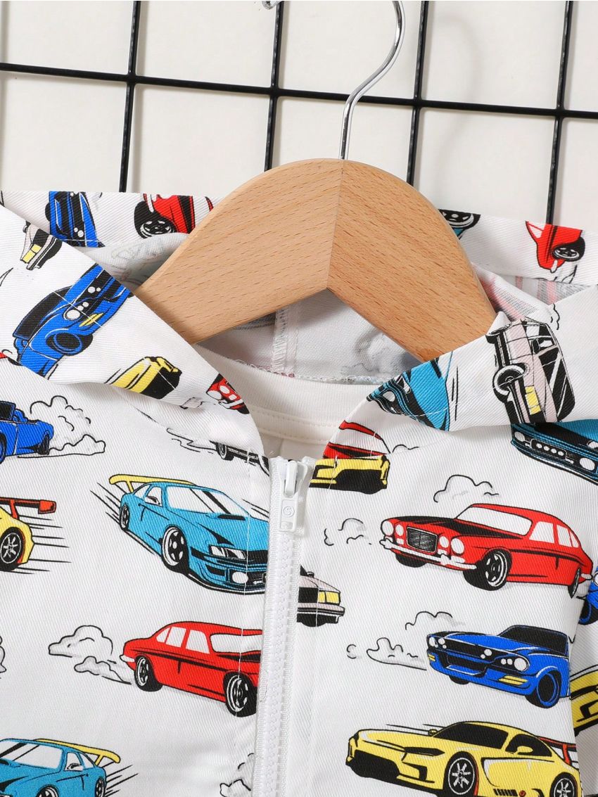 SHEIN Baby Boys' Cartoon Car Pattern Hooded Jacket