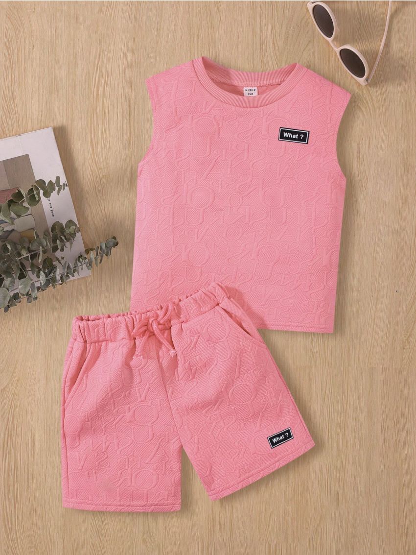 SHEIN Young Boy Solid Color Round Neck Sleeveless Top And Shorts Casual Comfortable 2pcs Set