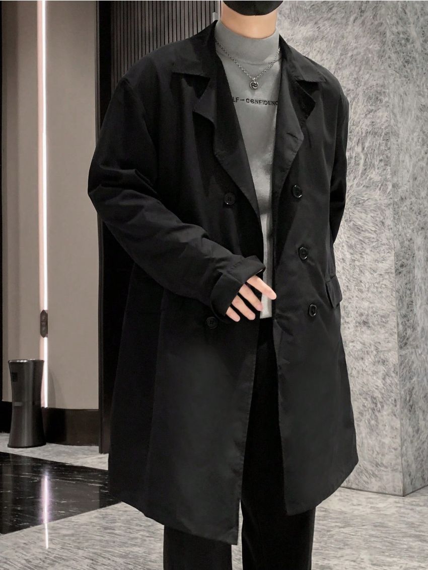 Men Double Breasted Drop Shoulder Trench Coat