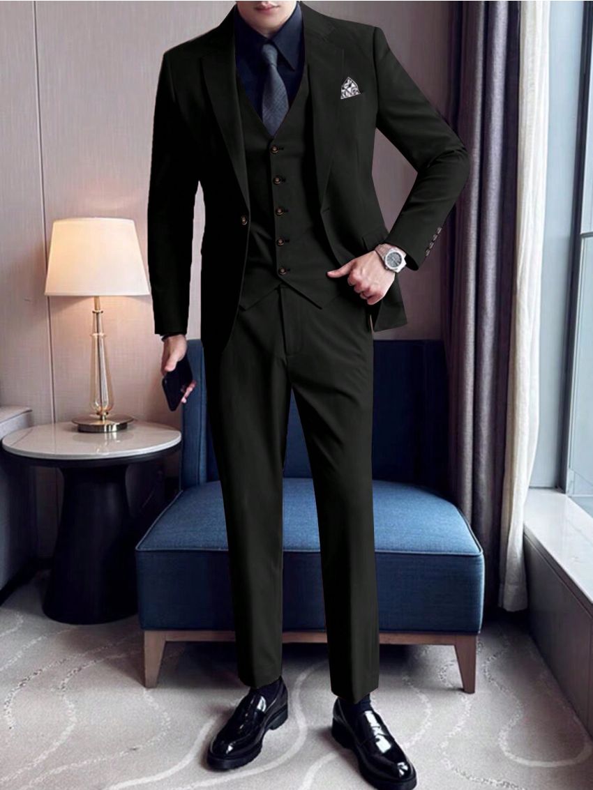 Men's Pure Color One-button Slim Fit Suit Set