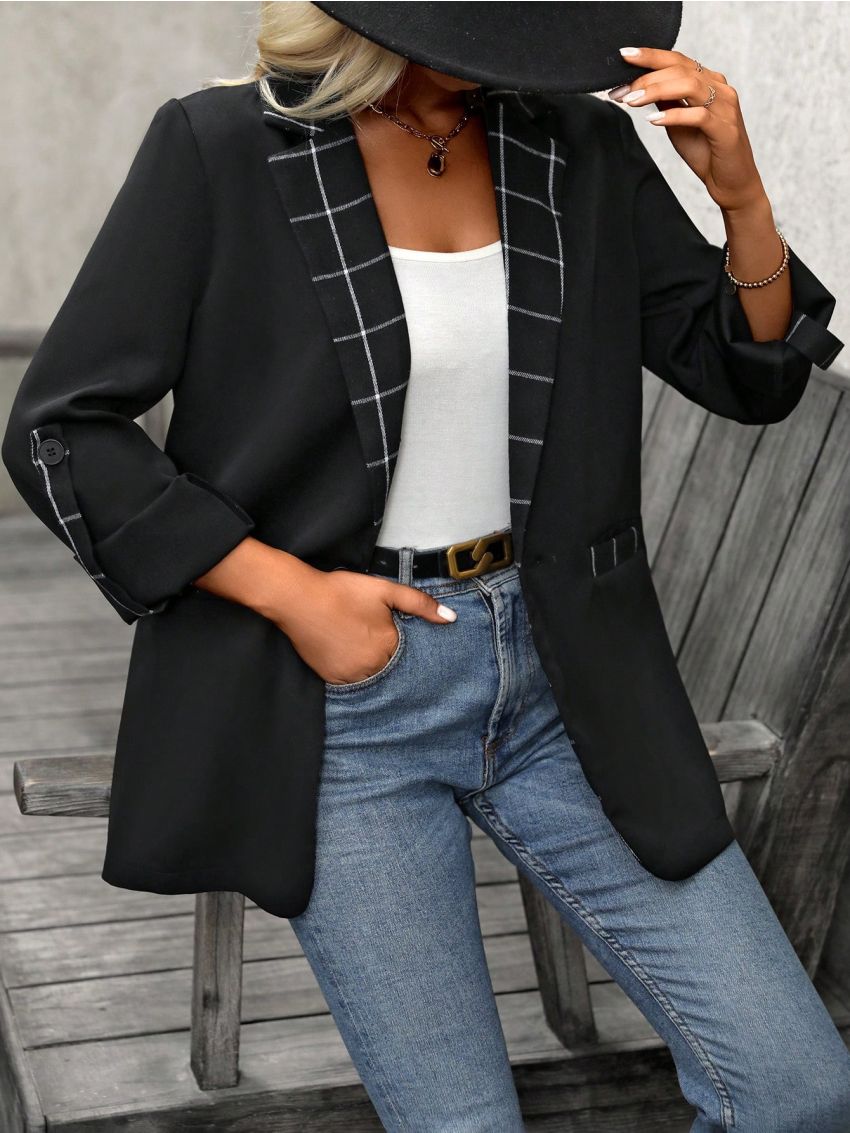 Plaid Patchwork Blazer Jacket