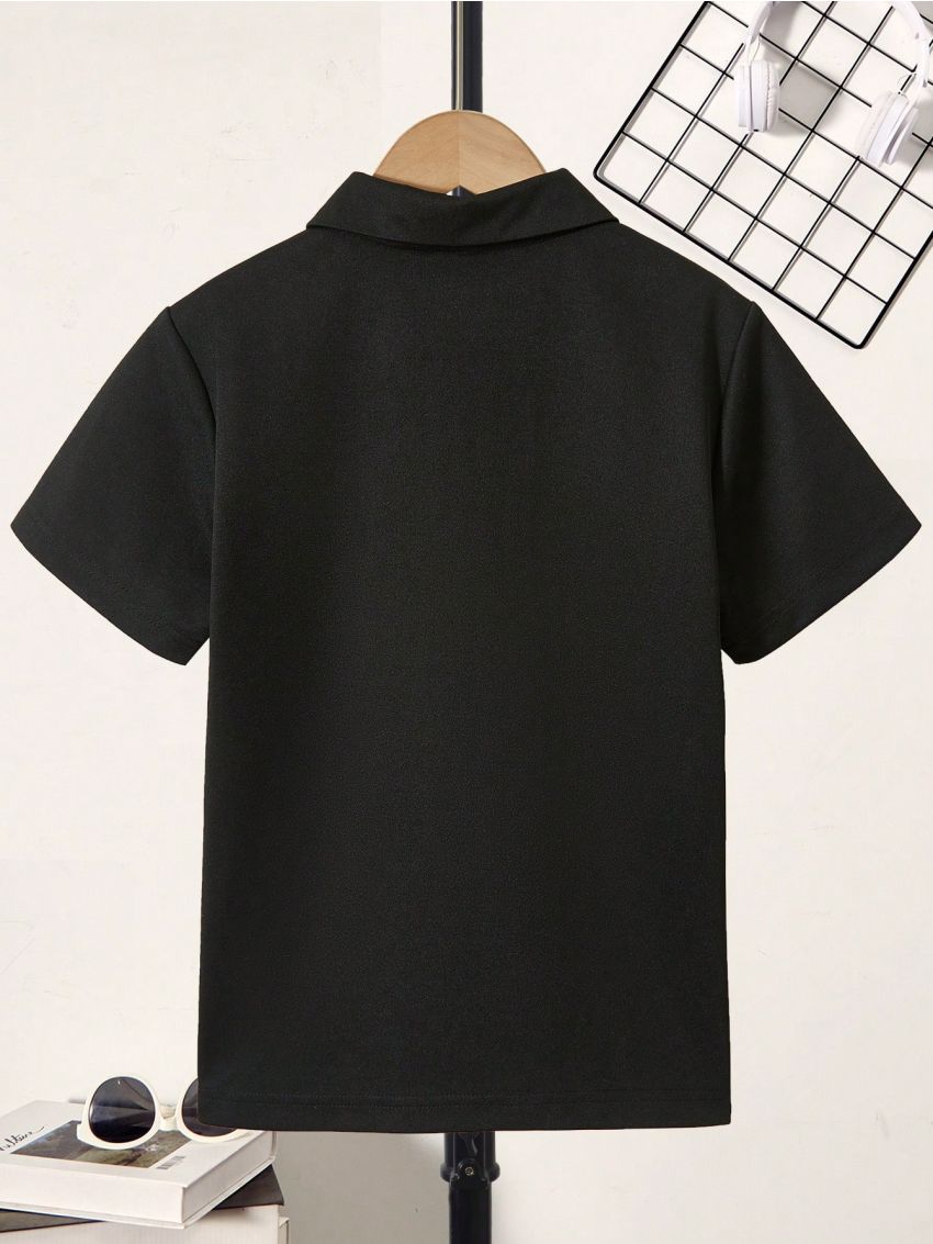 SHEIN Big Boys' Solid Color Front Zipper Polo Shirt