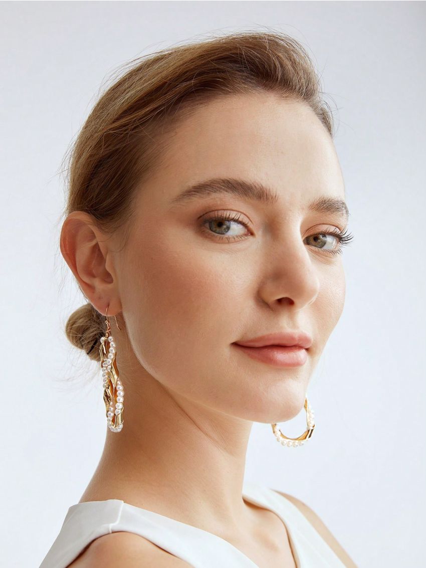 MOTF PREMIUM 18K GOLD PLATED PERSONALITY PEARL WRAPPED IN WATER-DROP DESIGN EARRINGS