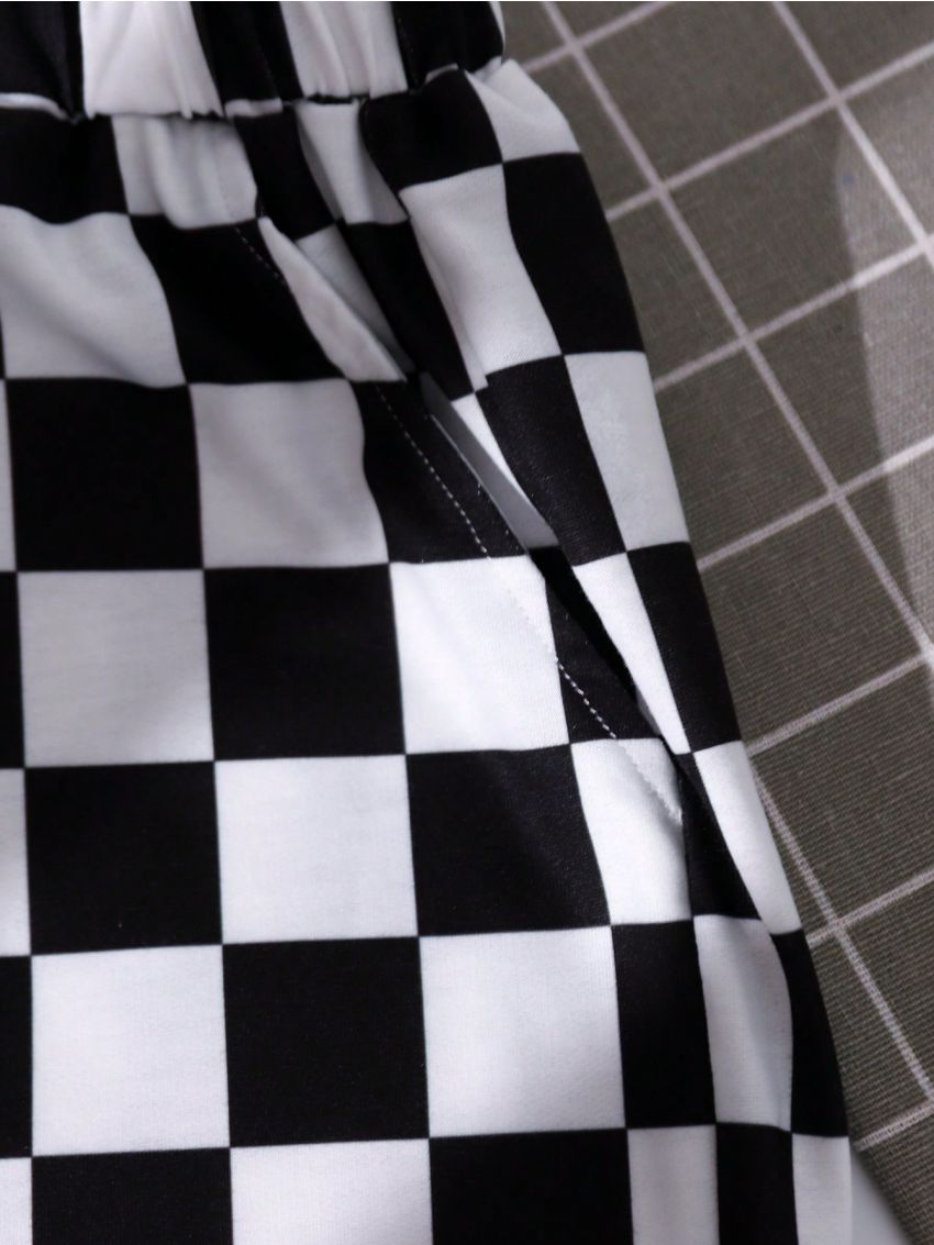 SHEIN Kids HYPEME Boys' Casual Loose Fit Plaid & Printed Jogger Pants