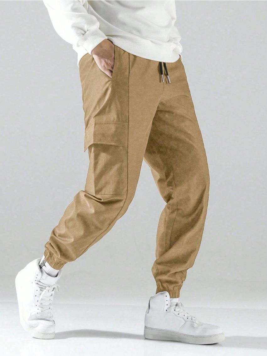 Extended Sizes Men's Plus Size Solid Color Cargo Pants