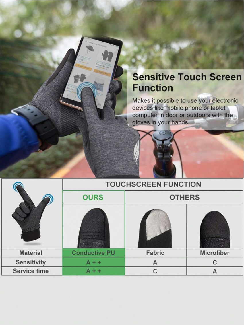 ATARNI Winter Warm Splash-proof Windtight Sports Gloves for Men Anti-slip Gloves Touch Screen Gloves with Reflective Printing for Hiking, Running, Riding, Walking dogs