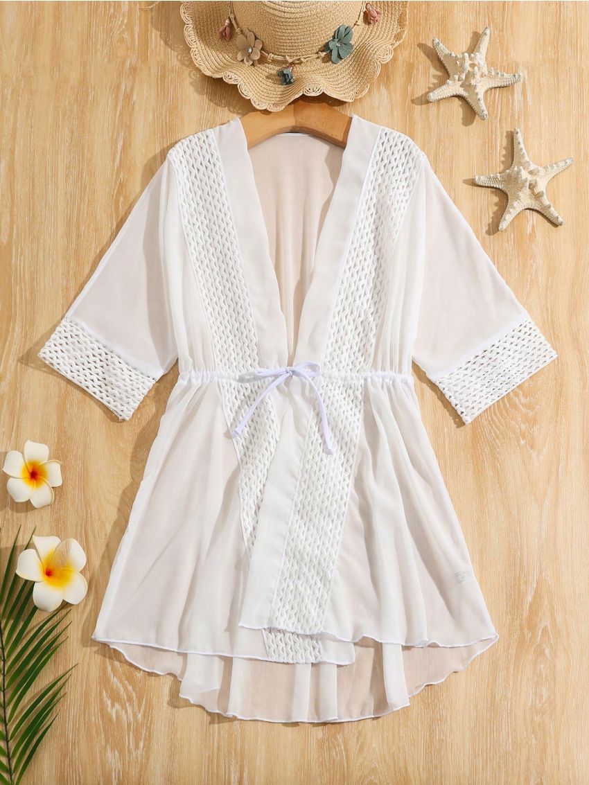 Tween Girls' Drawstring Waist Perspective Kimono Dress