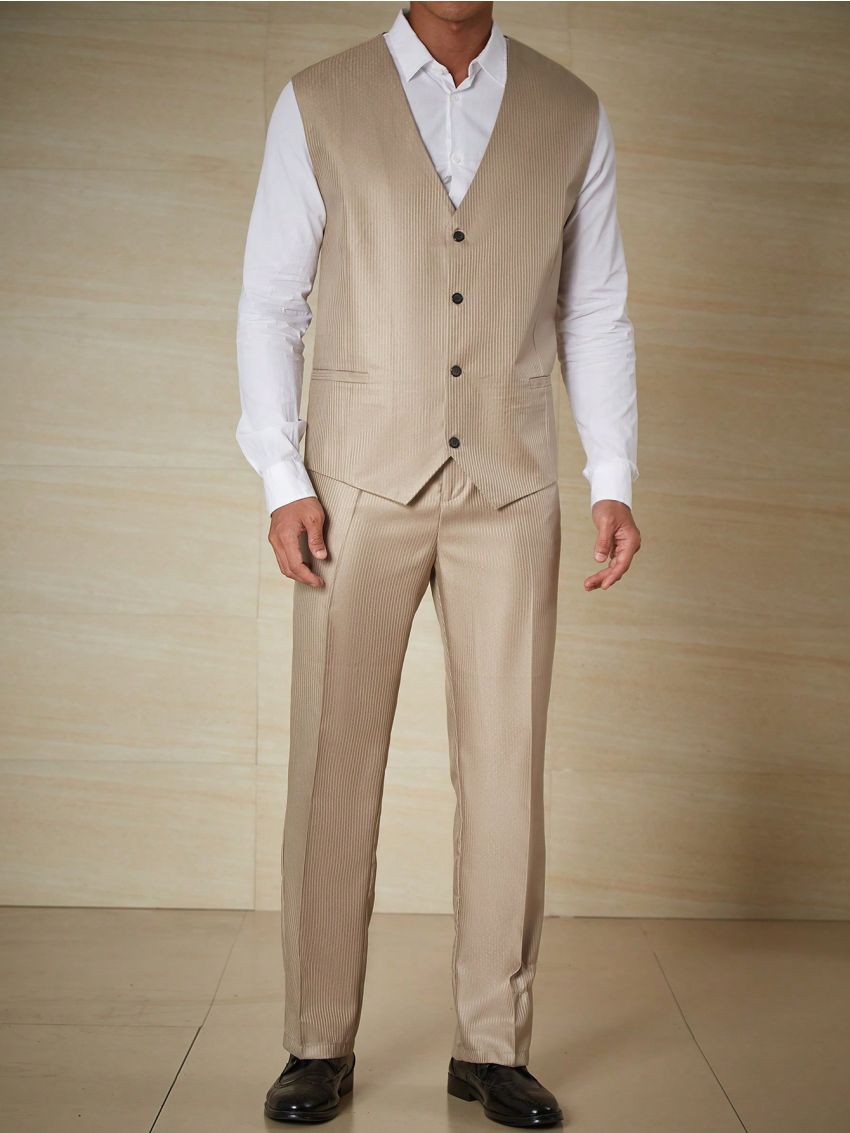 Men Plus Solid Button Front Waistcoat Without Shirt