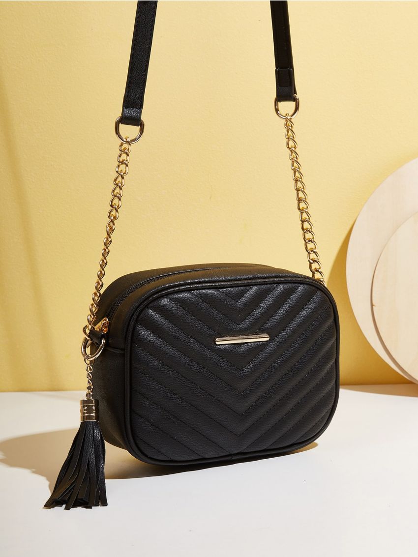 Tassel Decor Chevron Square Bag