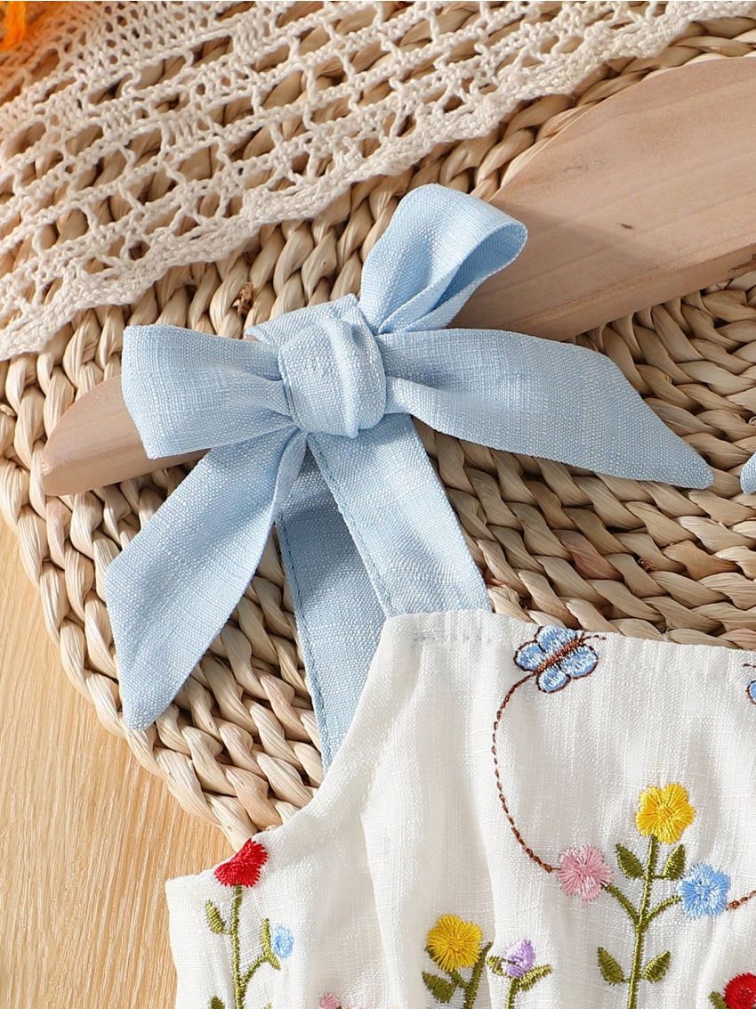 Summer New Arrival Baby Girl Embroidery Color Block Cake Camisole Dress With Hat