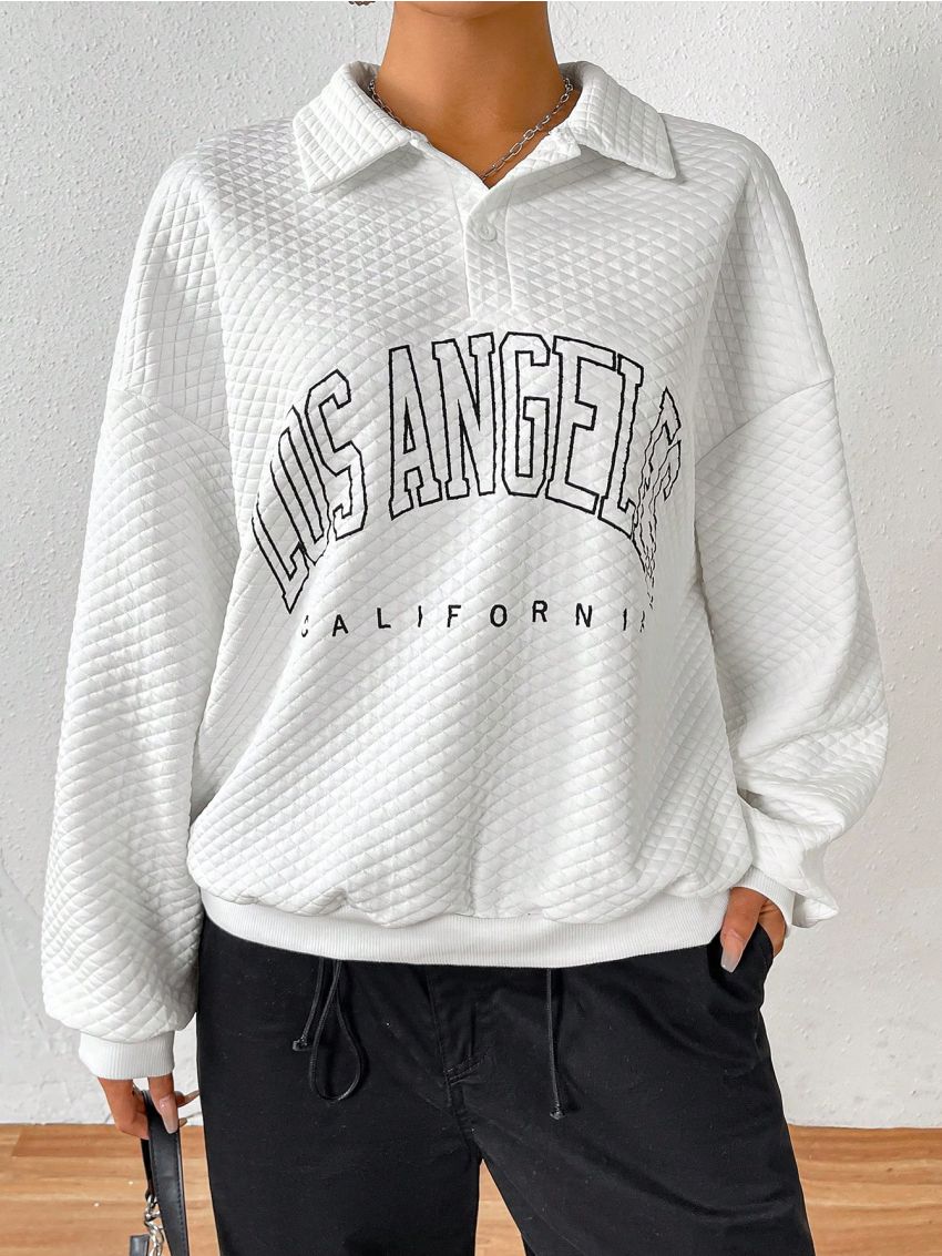 Daily&Casual Diamond Check Letter Print Loose Sports Sweatshirt