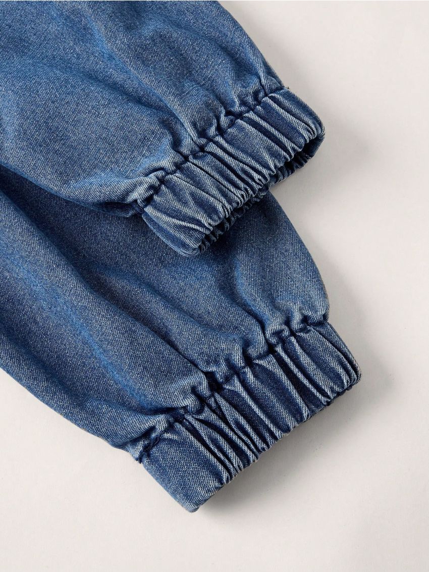 Waterfall Collar Denim Coat With Belt