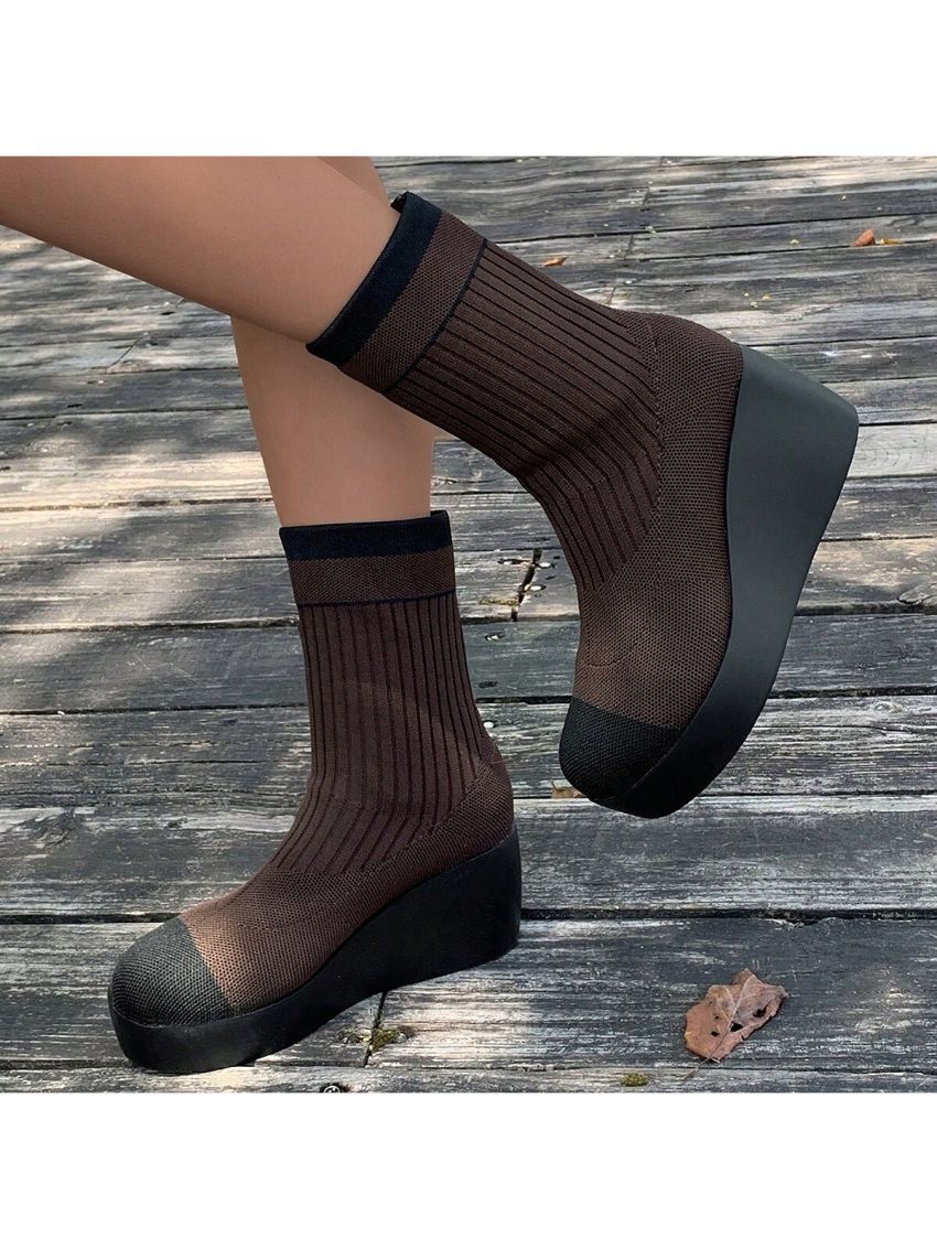Women's Autumn/winter Knitted Colorblock Slip-on Wedge Heels Fashion Boots