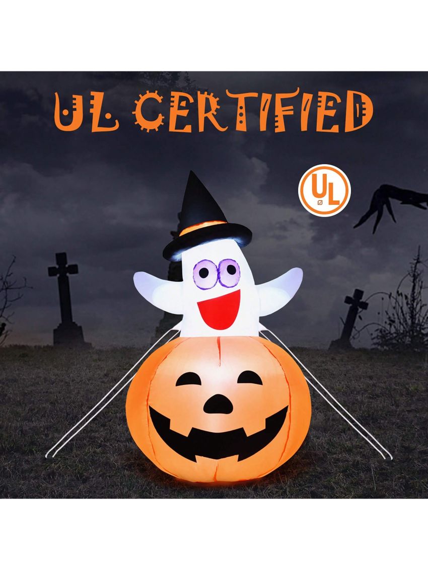 Costway 5 Ft Halloween Blow-up Inflatable Ghost in Pumpkin w/ LED Bulb Yard Decoration