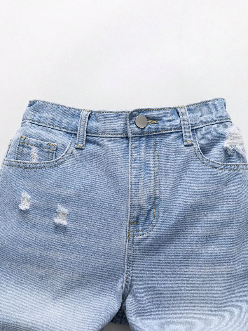 Tween Boys' Loose Fit Frayed Hem Light Wash Ripped Denim Shorts