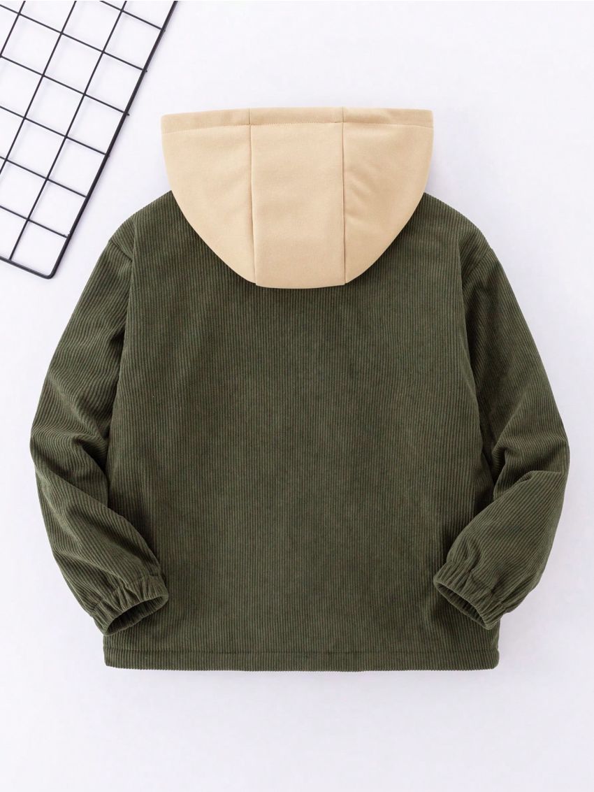 SHEIN Boys' Casual Hooded Fleece Jacket With 2 In 1 Button Design For Fall And Winter