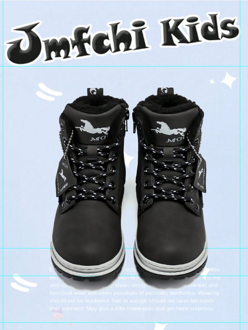 JMFCHI Kids Hiking Boots Boys Snow boots for Kids Waterproof Winter for Girls Warm Fur Lined Slip Resistant Outdoor Black