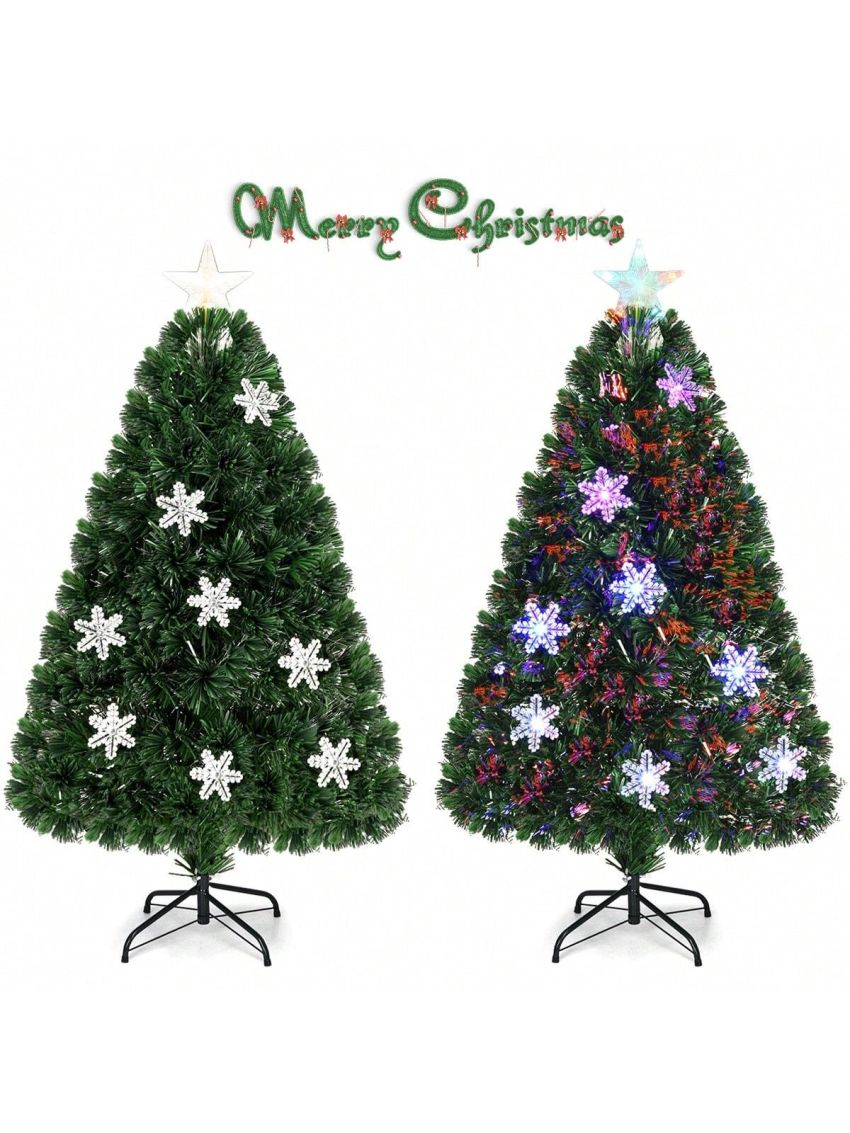Gymax 4' Pre-Lit Multi-Color Lights Fiber Optic Artificial Christmas Tree with Snowflakes