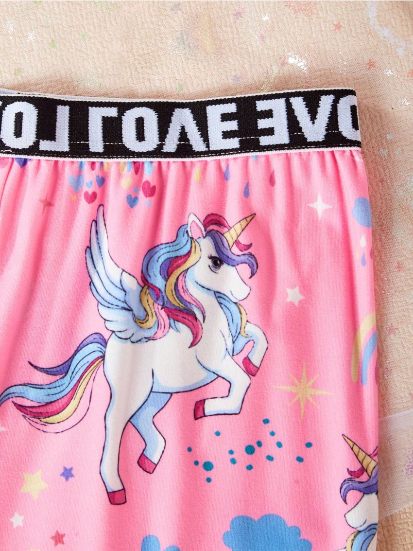 SHEIN Kids EVRYDAY Big Girls Unicorn Rainbow Vest And Trousers Two-Piece Set