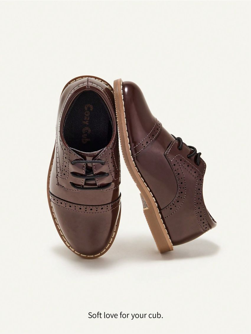 Cozy Cub Basic All-Match College Style British Style Boys' Elastic Pu Leather Splicing Oxford Shoes With Cap Toe