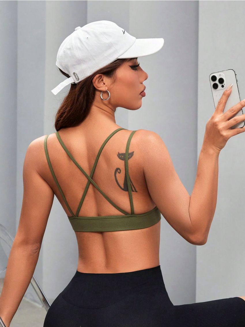 Solid Color Back Cross Sports Bra
