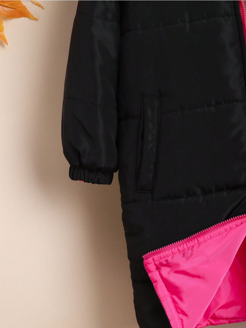 SHEIN Young Girl Zip Up Hooded Puffer Coat