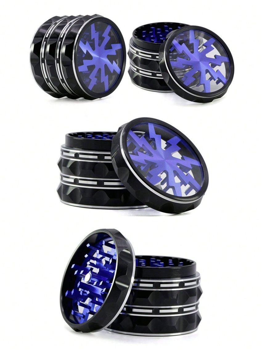 1pc Lightning Clear 4-layer Striped Aluminum Alloy Spice Grinder