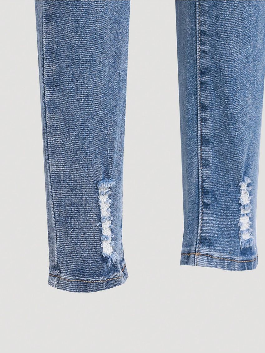 SHEIN Teenage Girl's Ripped Distressed Jeans With Pockets