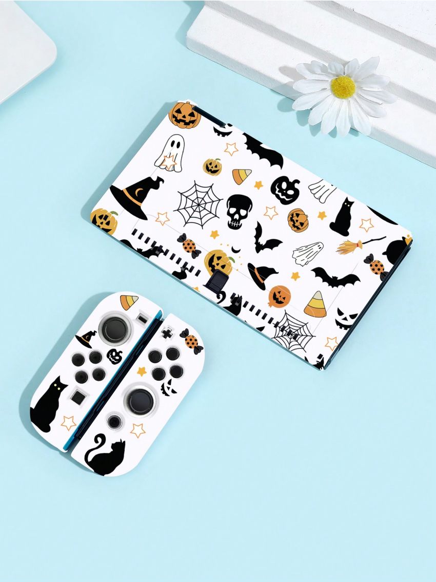Lovely Silicone Protective Case With Skull, Ghost And Pumpkin Printed Compatible With Switch, Full Cover, Anti-drop