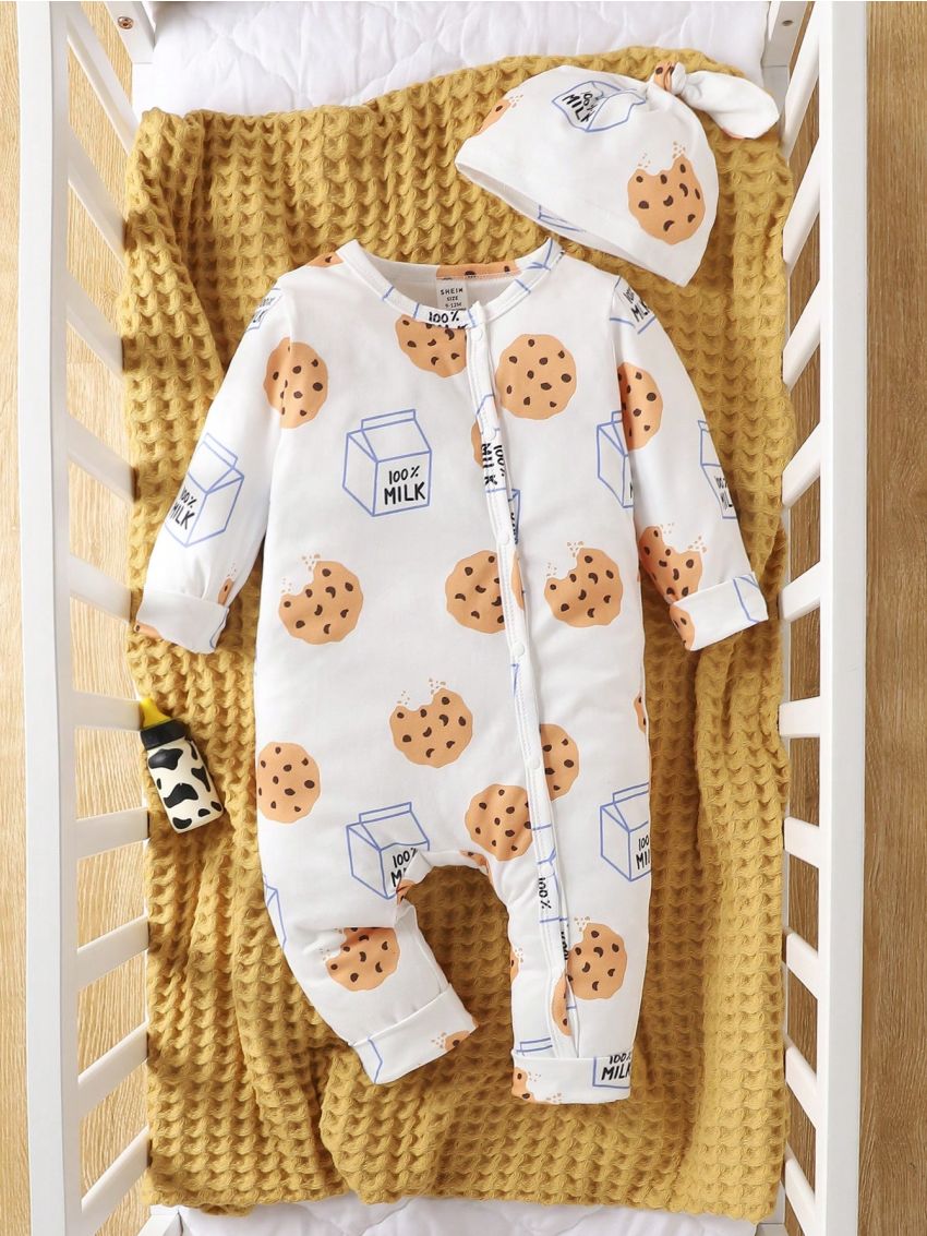 Baby Boy Milk & Cookies Printed Jumpsuit
