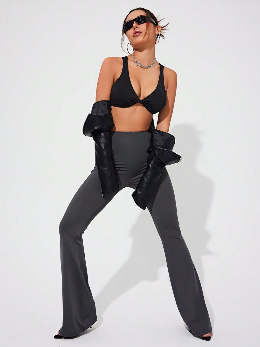 Women's Solid Color Twist Knot Sports Bra