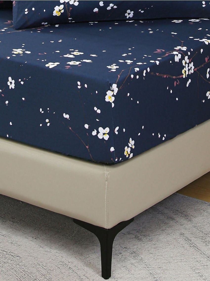 3pcs Fitted Sheet Sets, 90g Brushed Microfiber, Botanical Floral Pattern, 1 Fitted Sheet + 2 Pillowcases