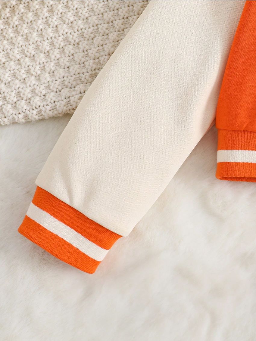 SHEIN Kids EVRYDAY Toddler Girls' Letters Patchwork Colorblock Baseball Jacket