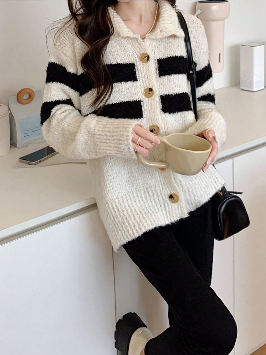 Striped Button Through Cardigan